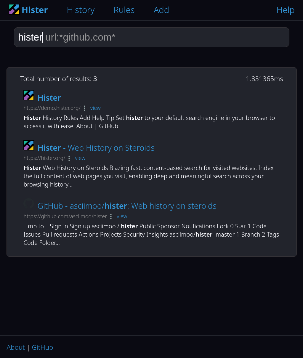 hister screenshot