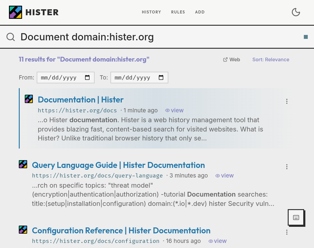 hister screenshot