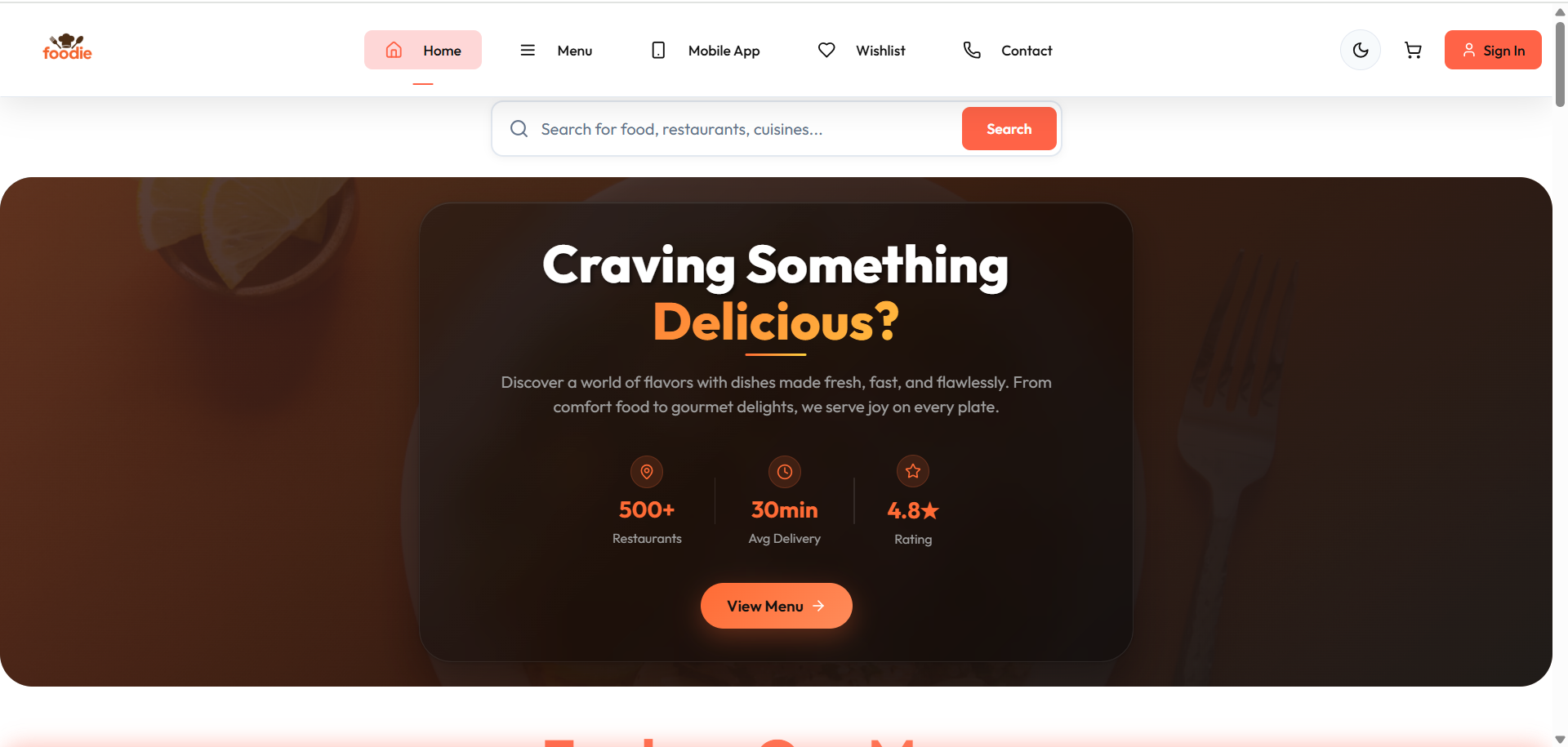 screenshot of Foodie Homepage-lightmode