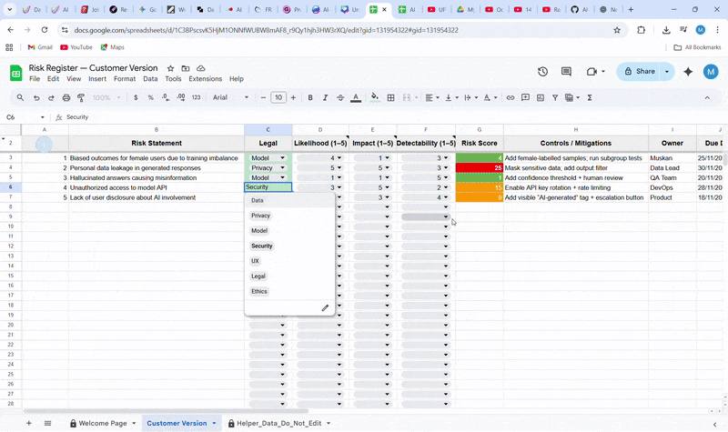 Demo of AI Risk Register