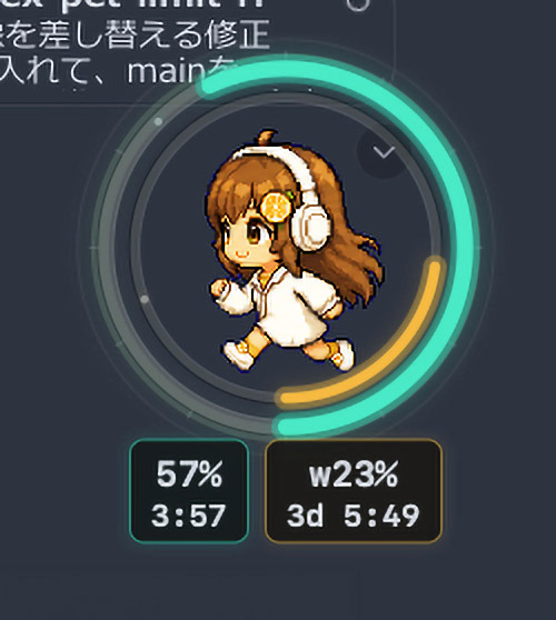 Always-visible reset countdown readouts under a Codex pet
